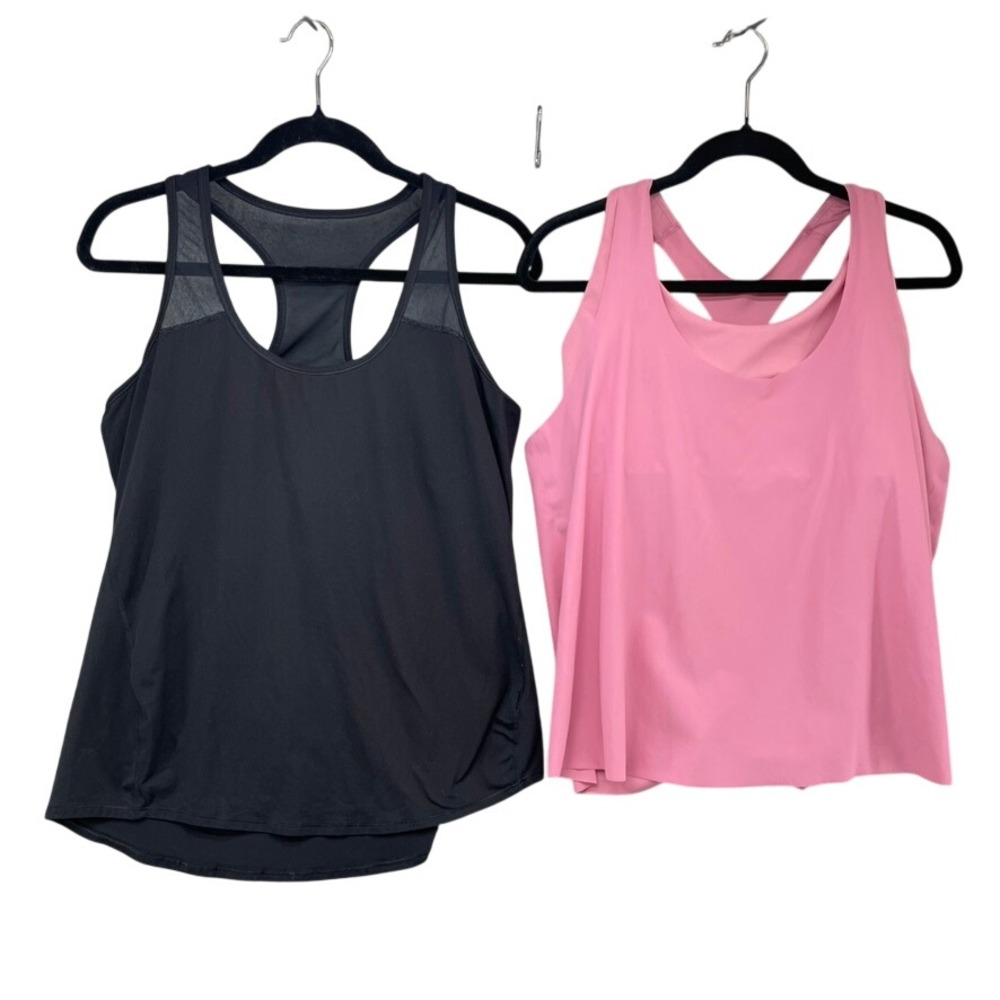 Athleta Tank Tops Women Large Black Pink 2-Pack‎ Mesh Racerback Support